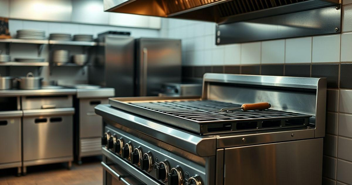 Fogão industrial com chapa para restaurantes e cozinhas profissionais Fogão industrial com chapa para restaurantes e cozinhas profissionais